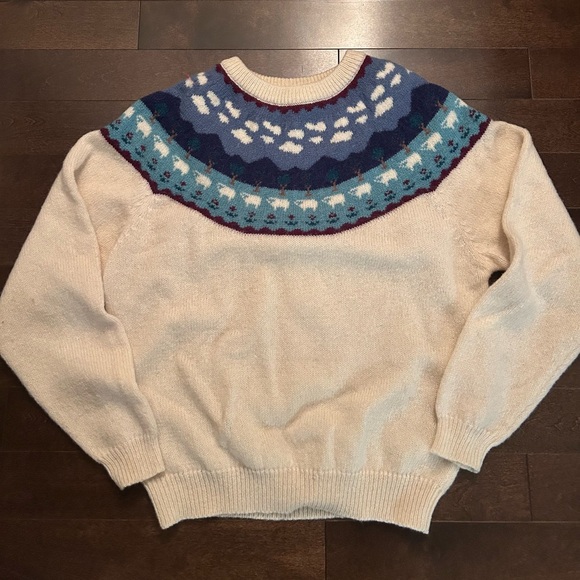 Vintage Woolrich Sheep Fair Isle Scenic Farm Landscape Wool Sweater - Picture 1 of 6